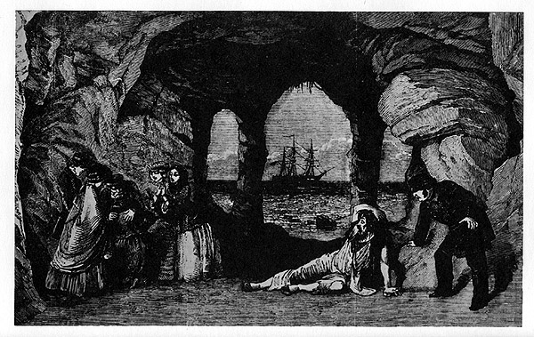 Final scene of the death of "Wardour" (played by Dickens, in the play "The Frozen Deep." The Illustrated London News, 1857