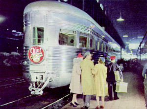 © Image: Robert Strein This photograph from a circa-1940 brochure for the Chief and Super Chief shows passengers boarding the California-bound Chief at Dearborn Station in Chicago.