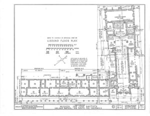 (PD) Drawing: U.S. Historic American Buildings Survey A ground floor plan of Mission San Juan Bautista as prepared by the Historic American Buildings Survey in 1937.