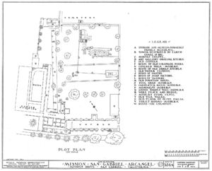 (PD) Drawing: U.S. Historic American Buildings Survey A plot plan of Mission San Gabriel Arcángel as prepared by the Historic American Buildings Survey in 1937.