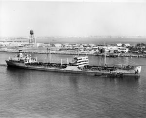 (PD) Photo: United States Navy USNS Mission Soledad (T-AO-136) underway near San Pedro, California, date unknown.
