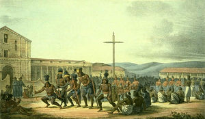 (PD) Painting: Louis Choris Natives dancing at Mission Dolores, 1816.