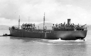 (PD) Photo: United States Navy USNS Mission Carmel (T-AO-113) on May 15th, 1944 leaving Richardson Bay after delivery.