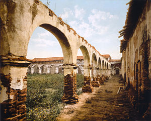 (PD) Photo: William Henry Jackson / Library of Congress An artist's rendition of the Mission's cuadrángulo, circa 1899.