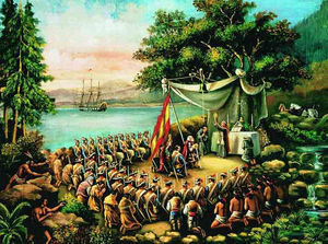 (PD) Painting: Léon Trousset Father Serra celebrates the first mass on the shore of Monterey Bay on June 3, 1770.