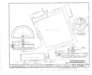 (PD) Drawing: Historic American Buildings Survey A plot plan drawing of the Mission San Fernando Rey de España complex as prepared by the Historic American Buildings Survey in 1937.
