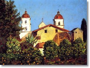 (PD) Painting: Theodore Wores Mission Santa Barbara, 1905.
