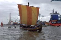 The Sea Stallion arrives in Dublin. © Photo: Viking Ship Museum