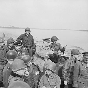 Prime Minister Winston Churchill Crosses the River Rhine, Germany 1945 BU2248.jpg