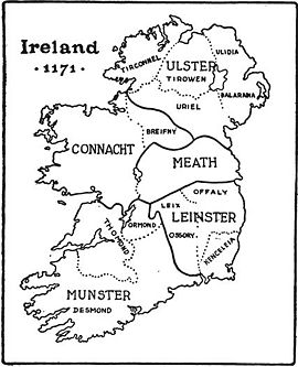 Ireland in 1171 showing traditional provinces; map by Harald Toksvig.
