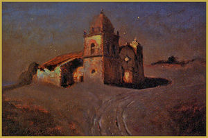 (PD) Painting: Charles Rollo Peters Mission San Carlos Borromeo de Carmelo illuminated by starlight.