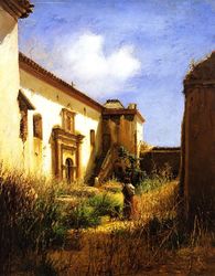 (PD) Painting: Alexander Harmer The garden at Mission San Luis Rey.