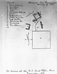 (PD) Diagram: United States Land Office of San Francisco A photograph of a surveyor's map of the Mission San Fernando Rey de España drawn in 1904 from an 1851 survey.