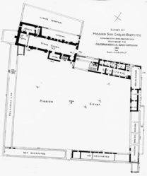 (PD) Drawing: Calififornia Historical Survey Commission A floor plan drawing of Mission San Carlos Borromeo.